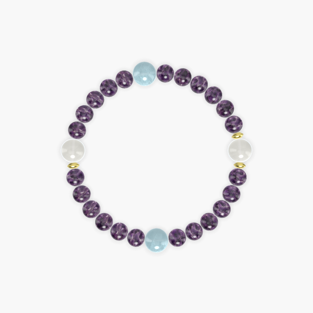 Amethyst, Aquamarine and Moonstone Bracelet