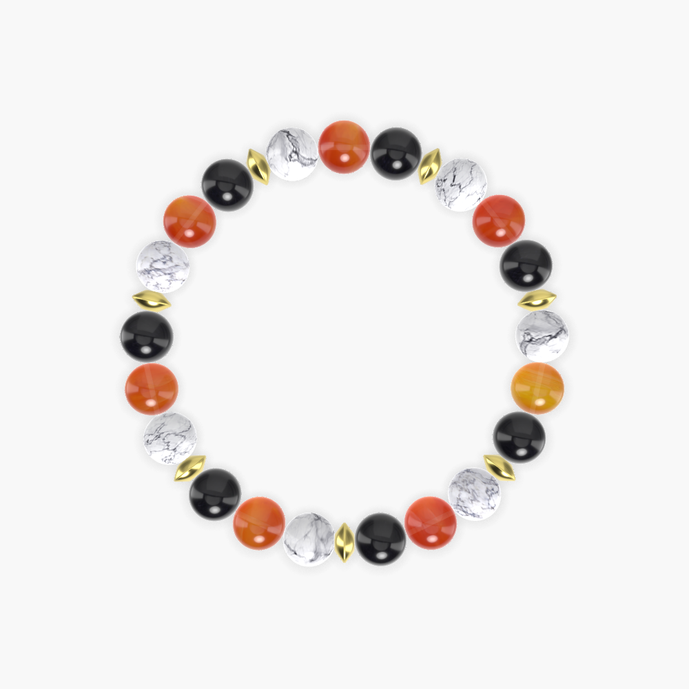 Black Obsidian, Carnelian and Howlite Bracelet