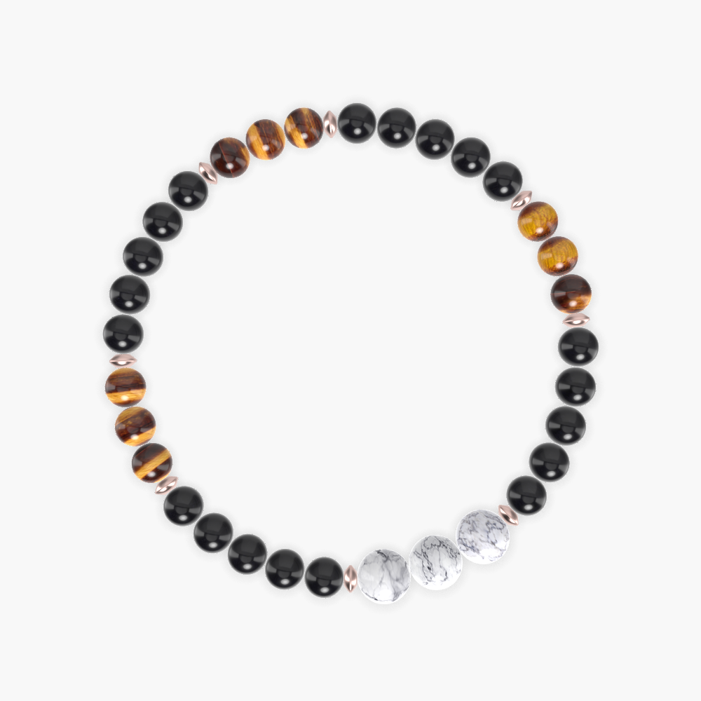 Black Obsidian, Tiger Eye and Howlite Bracelet