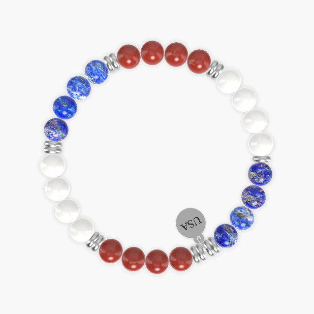 Red Jasper, Lapis Lazuli and White Jade Bracelet