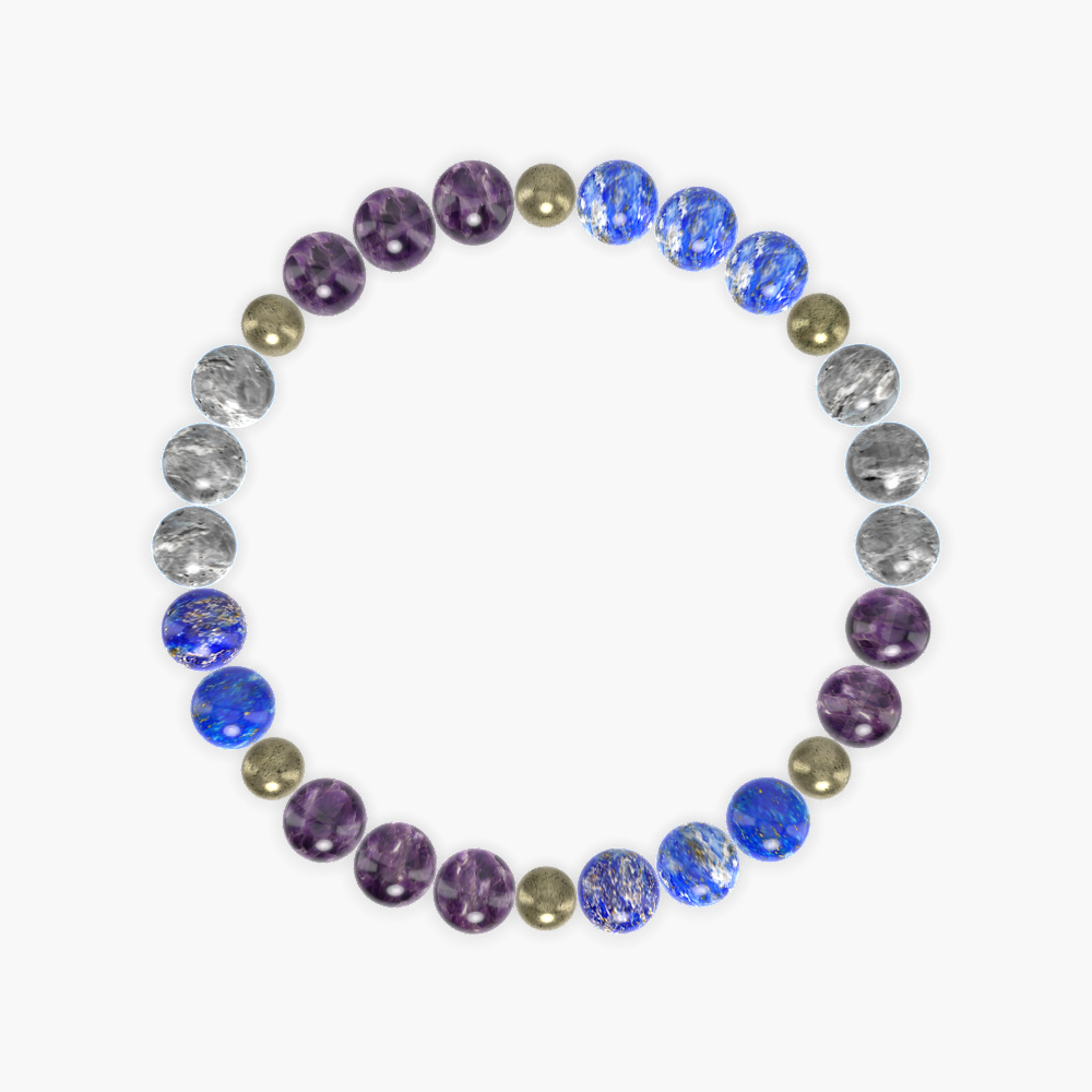 Lapis Lazuli, Amethyst, Pyrite and more Gemstone Bracelet