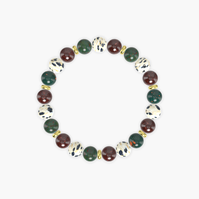 Garnet, Dalmatian Jasper and Bloodstone Bracelet