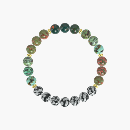 Snowflake Obsidian, Unakite, African Turquoise and more Gemstone Bracelet