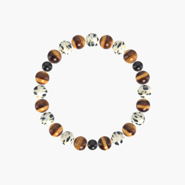 Tiger Eye, Dalmatian Jasper, and Black Tourmaline Gemstone Bracelet