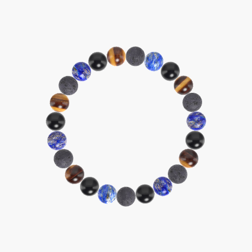 Lava Rock, Black Obsidian, Lapis Lazuli and Tiger Eye Bracelet