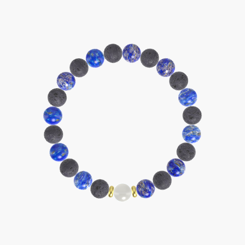 Lapis Lazuli, Lava Rock and Moonstone Bracelet