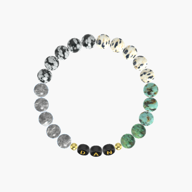 African Turquoise, Dalmatian Jasper, Snowflake Obsidian and more Gemstone Bracelet