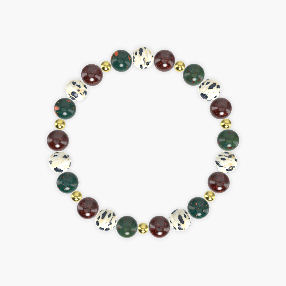 Garnet, Dalmatian Jasper and Bloodstone Bracelet