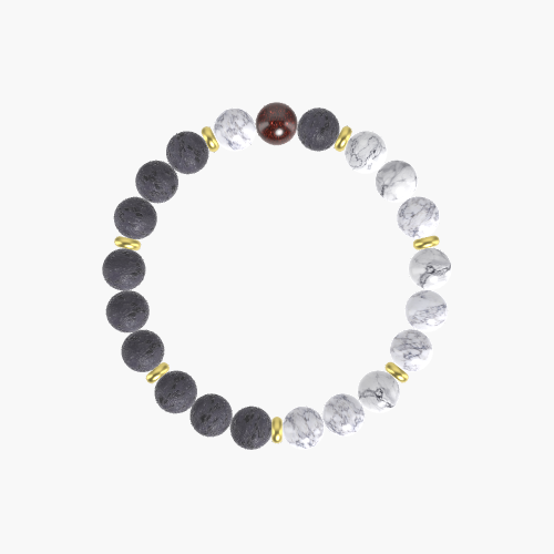 Howlite, Lava Rock and Garnet Bracelet