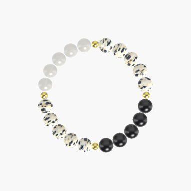 Dalmatian Jasper, Black Tourmaline and Moonstone Bracelet