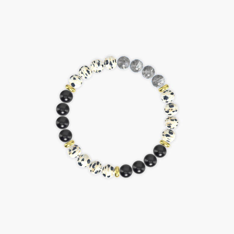 Dalmatian Jasper, Black Tourmaline and Labradorite Bracelet