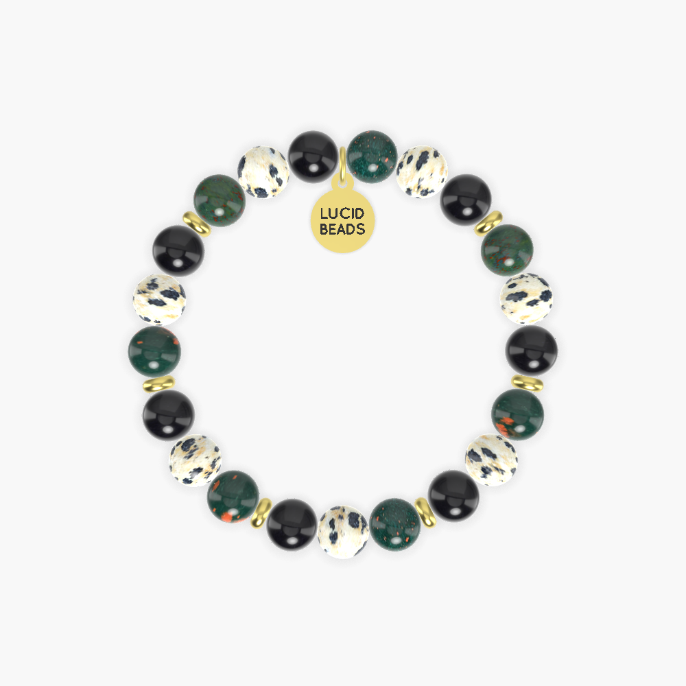 Dalmatian Jasper, Bloodstone and Black Obsidian Bracelet