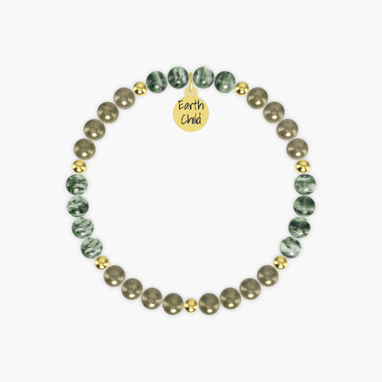 Pyrite and Moss Agate Bracelet