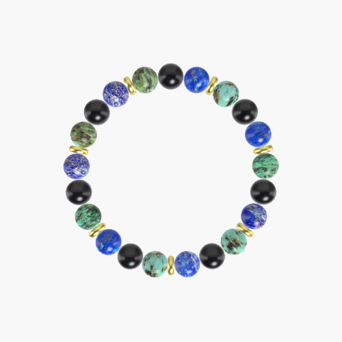 Lapis Lazuli, Black Obsidian and African Turquoise Bracelet
