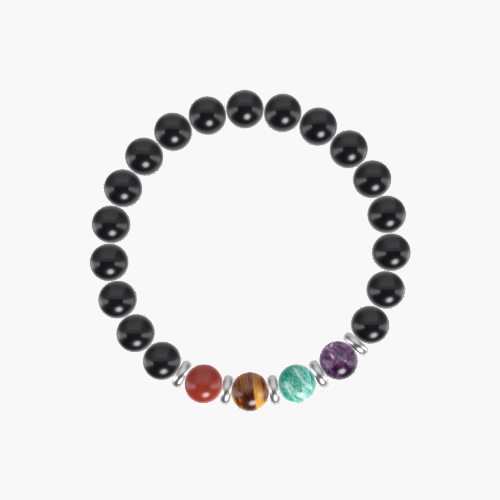 Black Obsidian, Tiger Eye, Amazonite, Amethyst and Red Jasper Bracelet