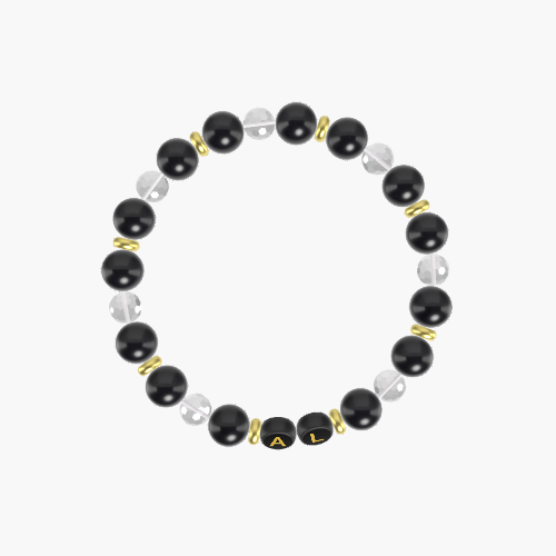 Black Obsidian and Clear Quartz Gemstone Bracelet