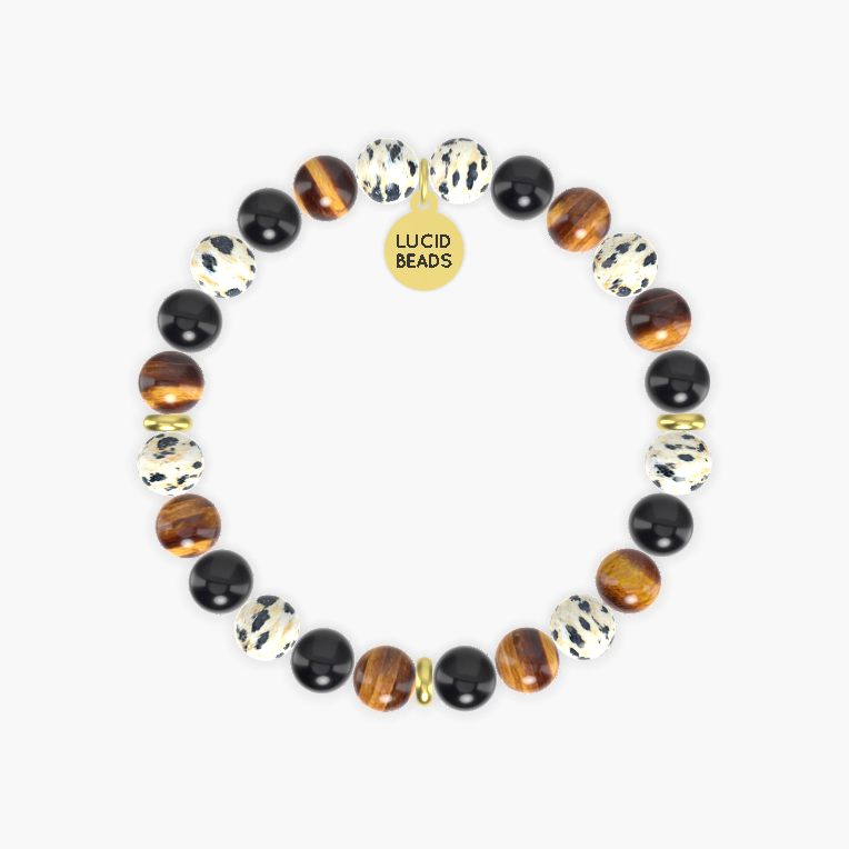 Black Obsidian, Tiger Eye and Dalmatian Jasper Bracelet