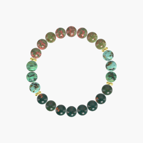 Bloodstone, Unakite and African Turquoise Bracelet
