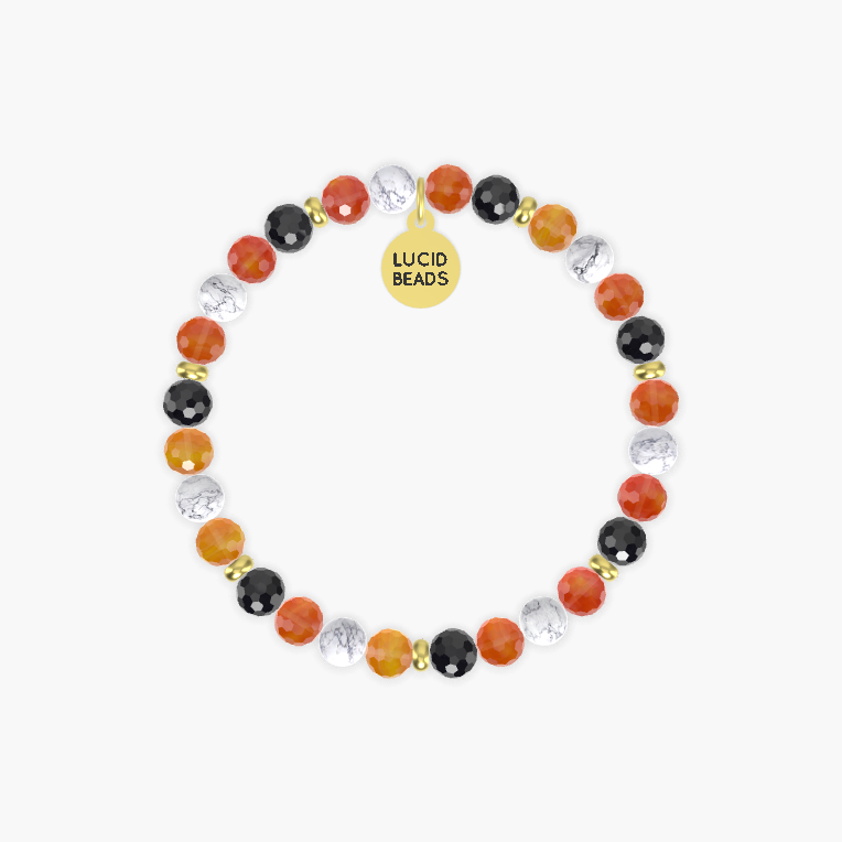 Carnelian, Black Tourmaline and Howlite Bracelet