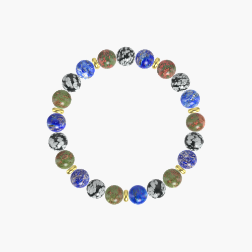 Lapis Lazuli, Snowflake Obsidian and Unakite Bracelet