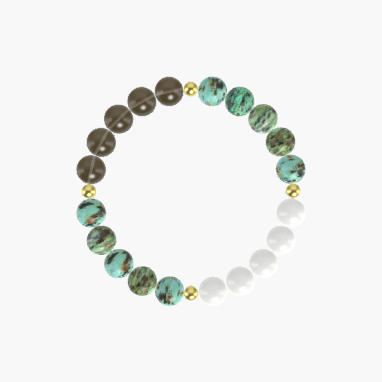African Turquoise, White Jade and Smoky Quartz Bracelet