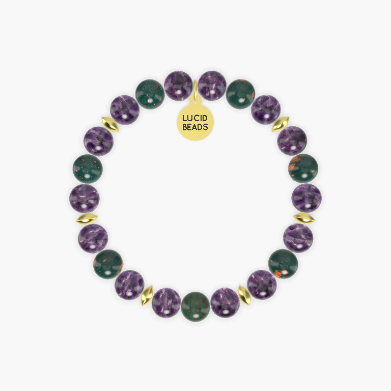 Hope Courage Strength - Amethyst and Bloodstone Bracelet