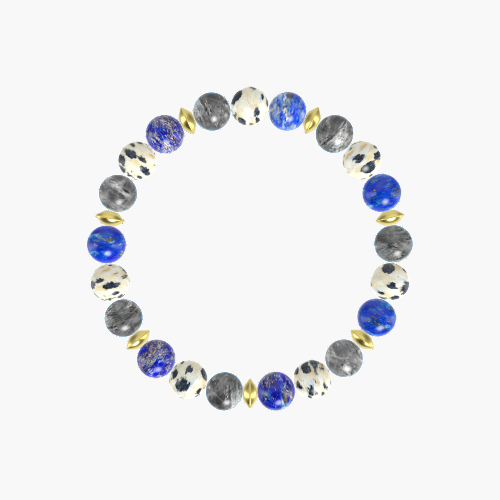 Lapis Lazuli, Dalmatian Jasper, and Labradorite Gemstone Bead Bracelet
