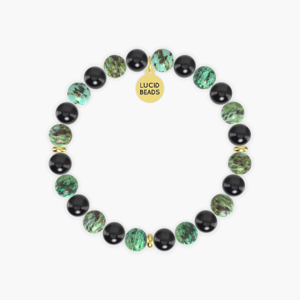 Black Obsidian and African Turquoise Bracelet