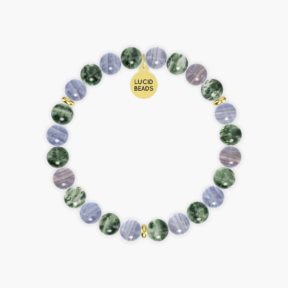 Moss Agate and Blue Lace Agate Bracelet