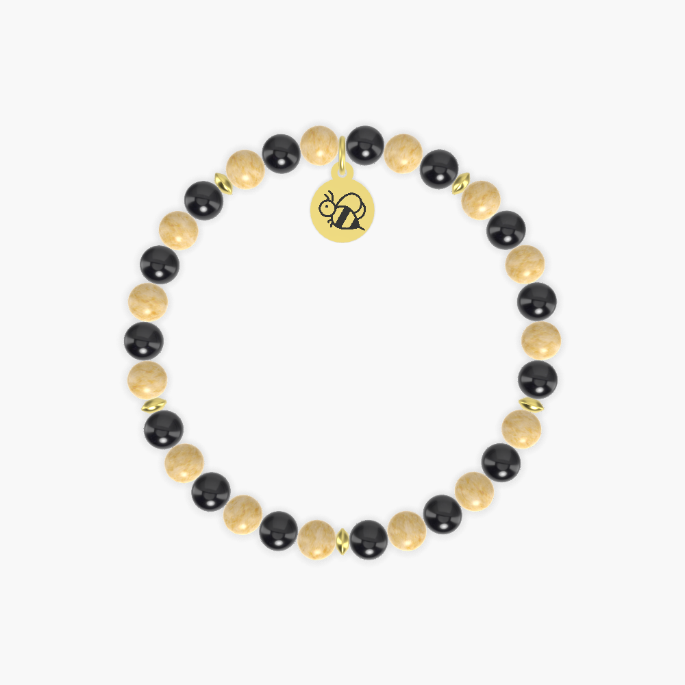 Bee Harmony - Black Tourmaline and Yellow Jade Bracelet