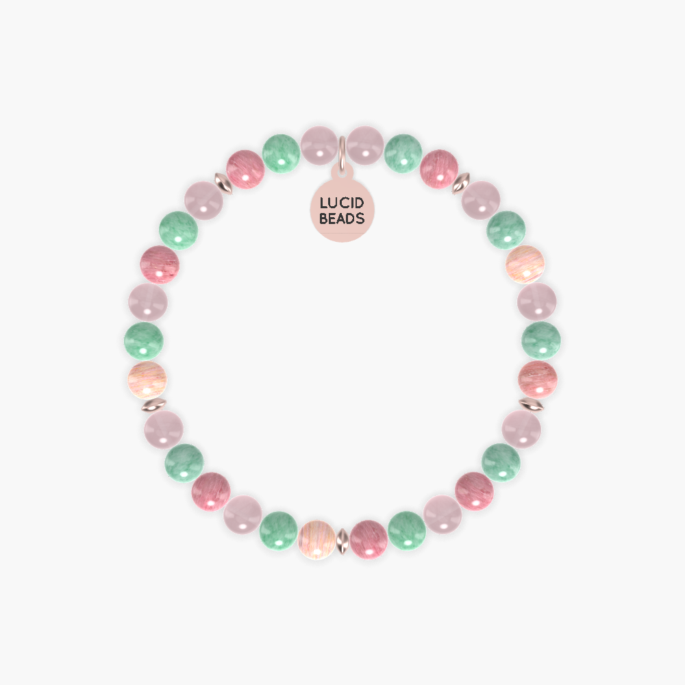 Rhodonite, Green Jade and Rose Quartz Bracelet