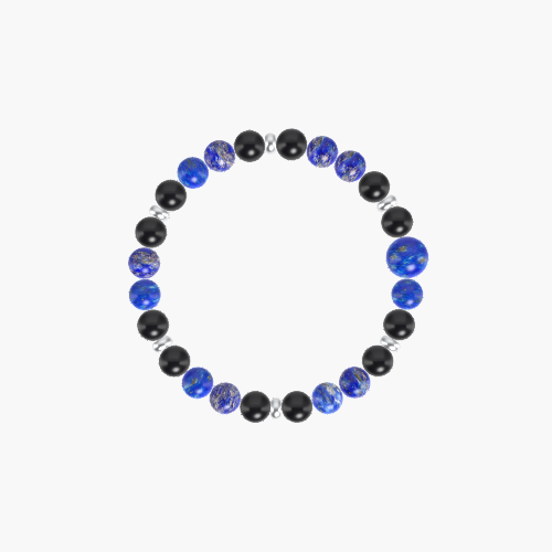 Black Obsidian and Lapis Lazuli Gemstone Bead Bracelet