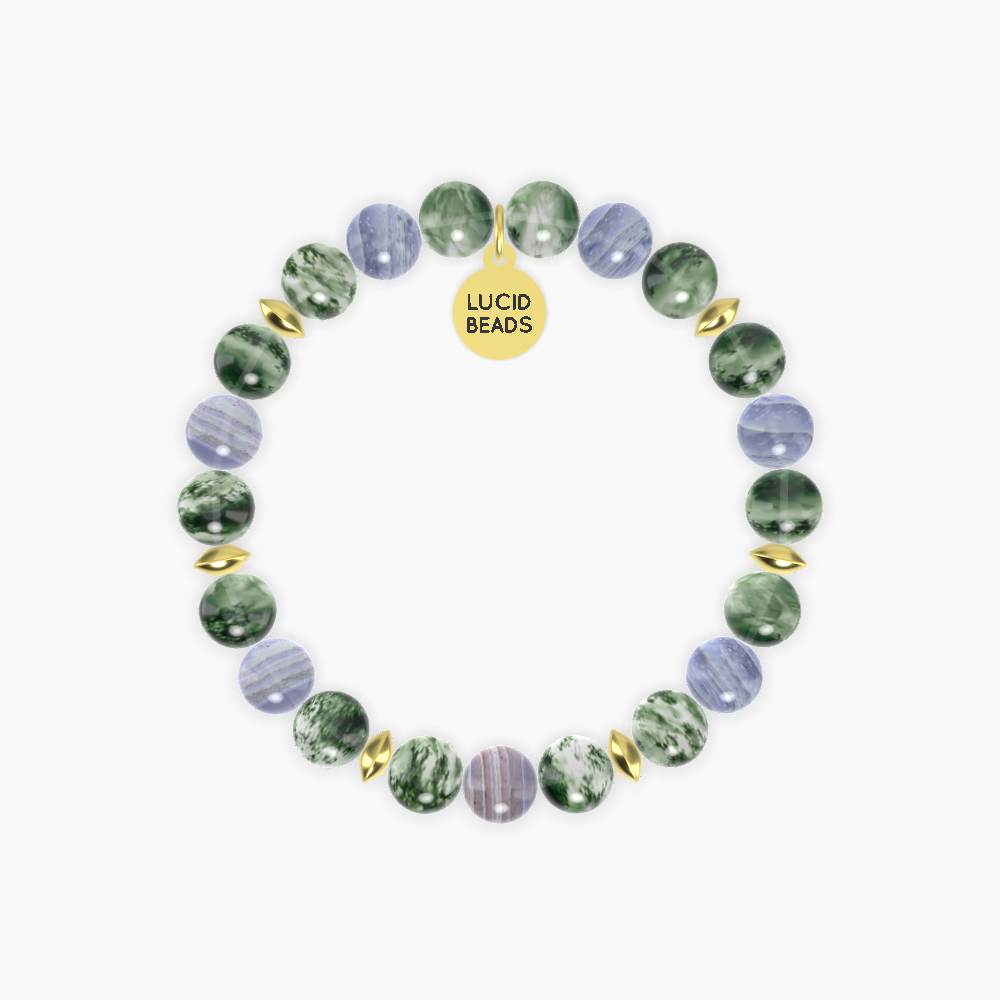 Moss Agate and Blue Lace Agate Bracelet