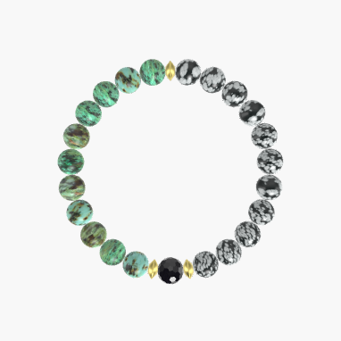 Snowflake Obsidian, African Turquoise and Black Tourmaline Bracelet
