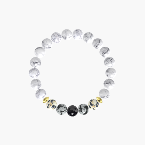 Howlite, Snowflake Obsidian, Dalmatian Jasper and more Gemstone Bracelet