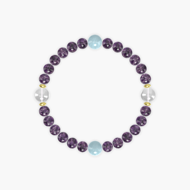 Amethyst, Aquamarine and Clear Quartz Bracelet