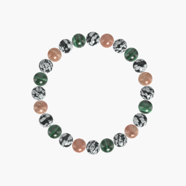 Snowflake Obsidian, Malachite and Sunstone Bracelet