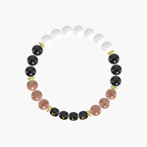 White Jade, Sunstone and Black Obsidian Bracelet
