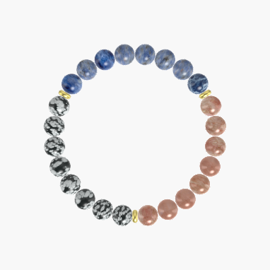 Sunstone, Sodalite and Snowflake Obsidian Bracelet