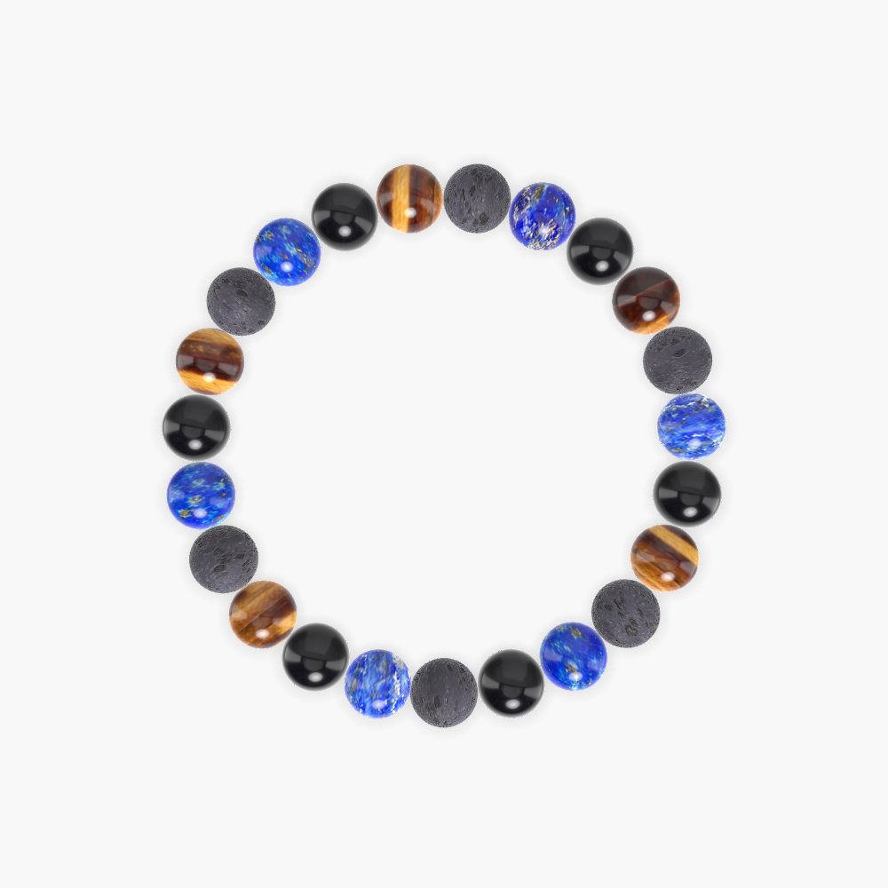 Lava Rock, Black Obsidian, Lapis Lazuli and more Gemstone Bracelet